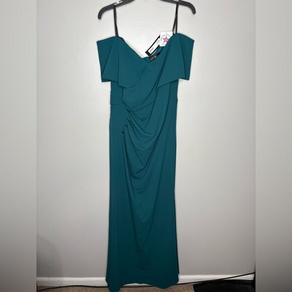 Betsy & Adam Off The Shoulder Crepe Gown NWT - Picture 3 of 6